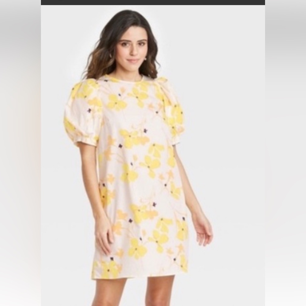 New a new day cream and yellow floral cotton summer dress - Picture 2 of 10